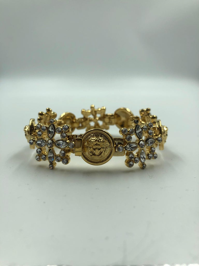 Versace Medusa Head with Rhinestone & Gold Tone Cocktail Bracelet