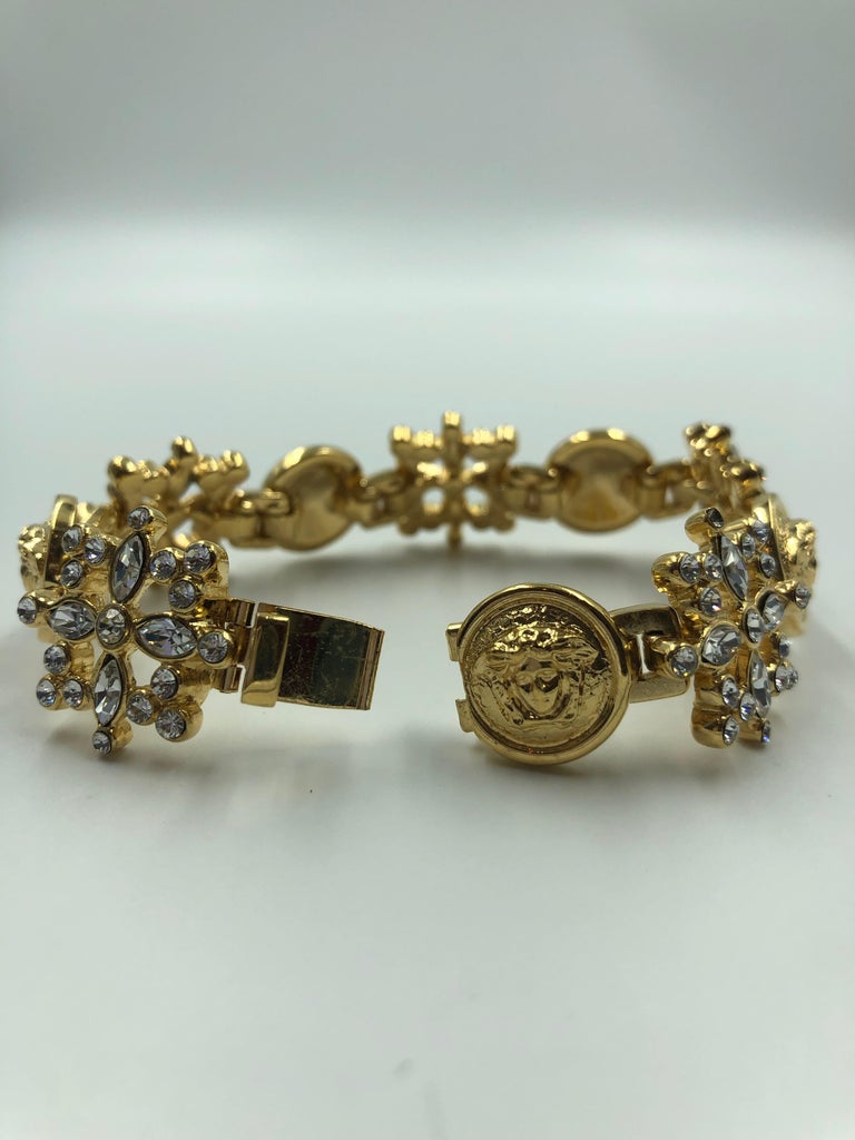 Versace Medusa Head with Rhinestone & Gold Tone Cocktail Bracelet