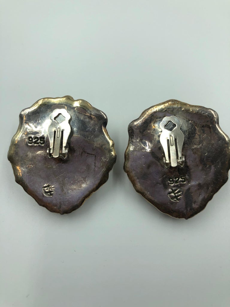 1980's Sterling Silver Lion Face Clip On Earrings