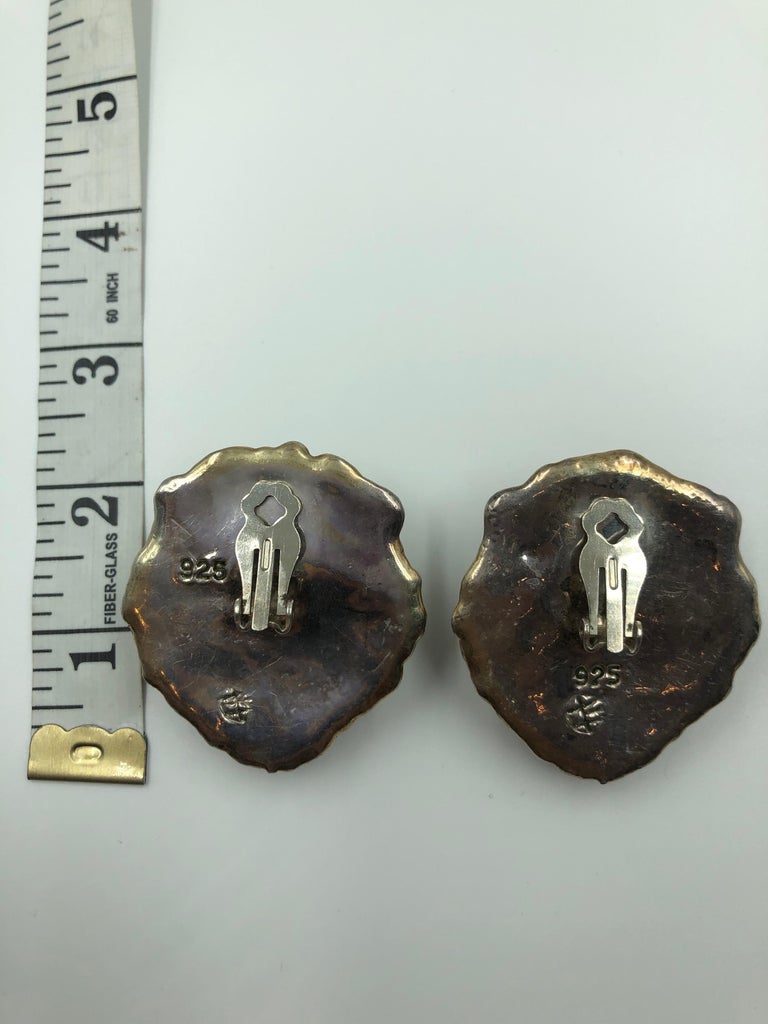 1980's Sterling Silver Lion Face Clip On Earrings