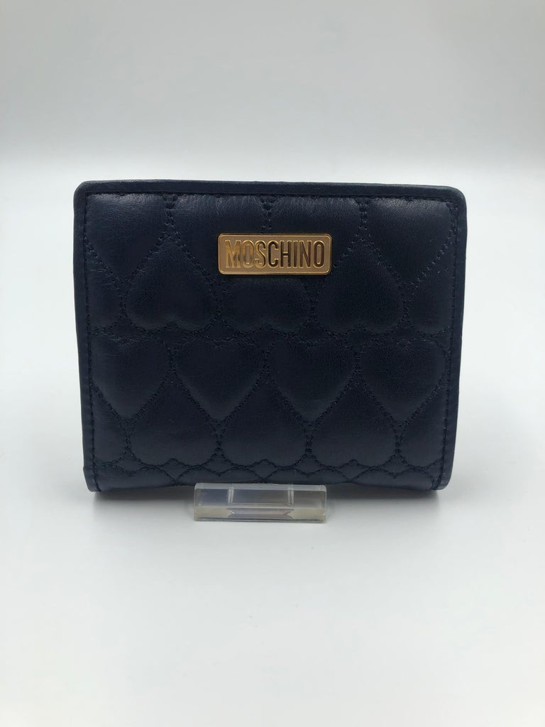 Moschino Midnight Blue Heart Quilted Small Logo Wallet