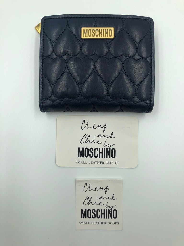 Moschino Midnight Blue Heart Quilted Small Logo Wallet