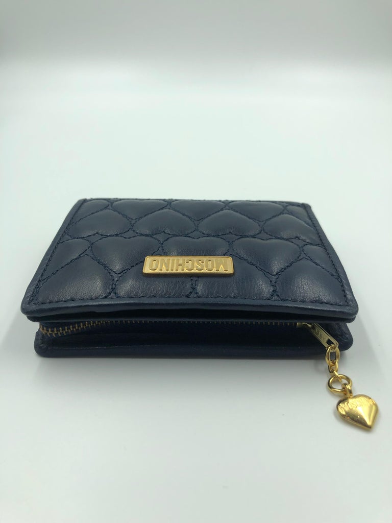 Moschino Midnight Blue Heart Quilted Small Logo Wallet
