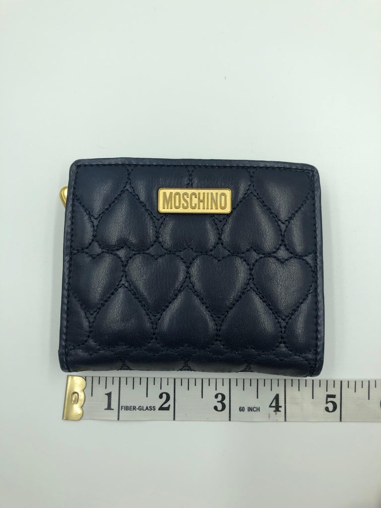 Moschino Midnight Blue Heart Quilted Small Logo Wallet