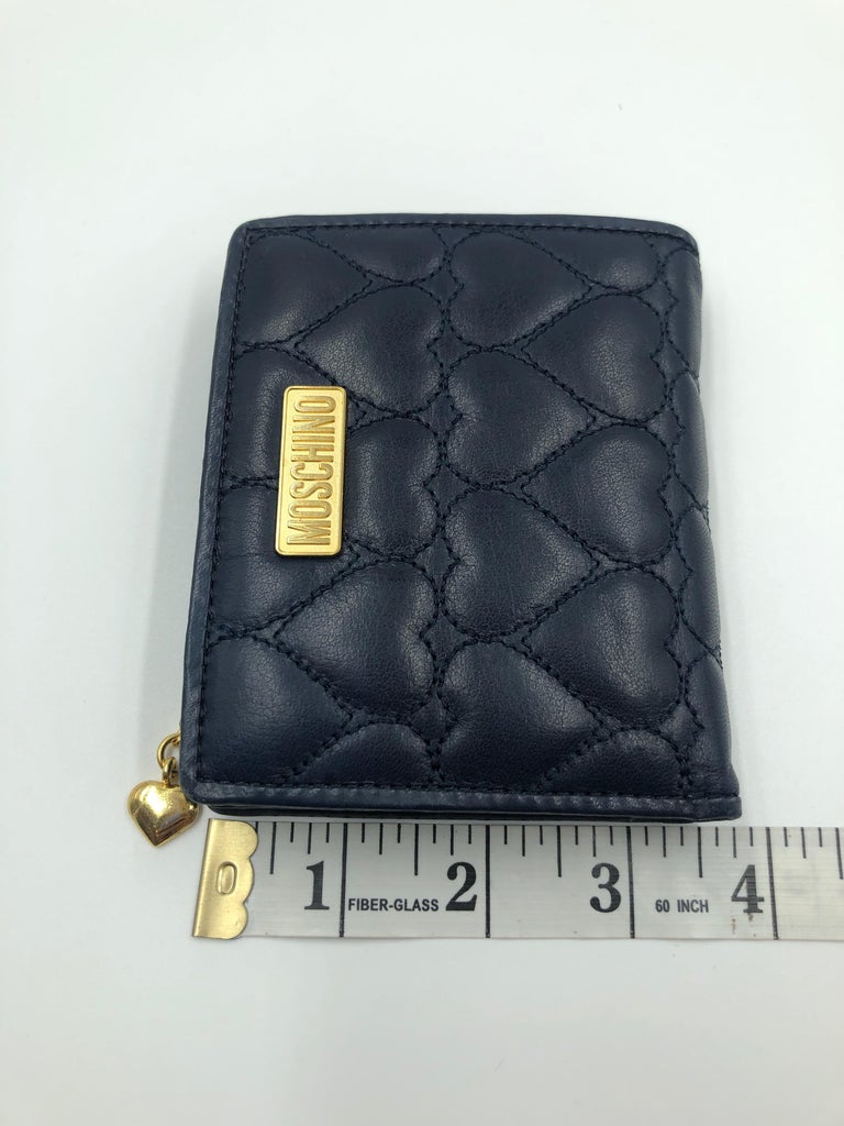 Moschino Midnight Blue Heart Quilted Small Logo Wallet