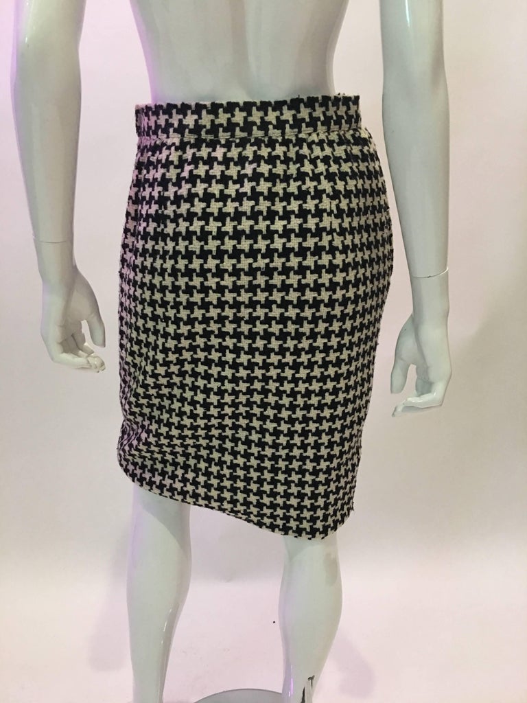 Ungaro 1980's Black and White Houndstooth Wool Skirt