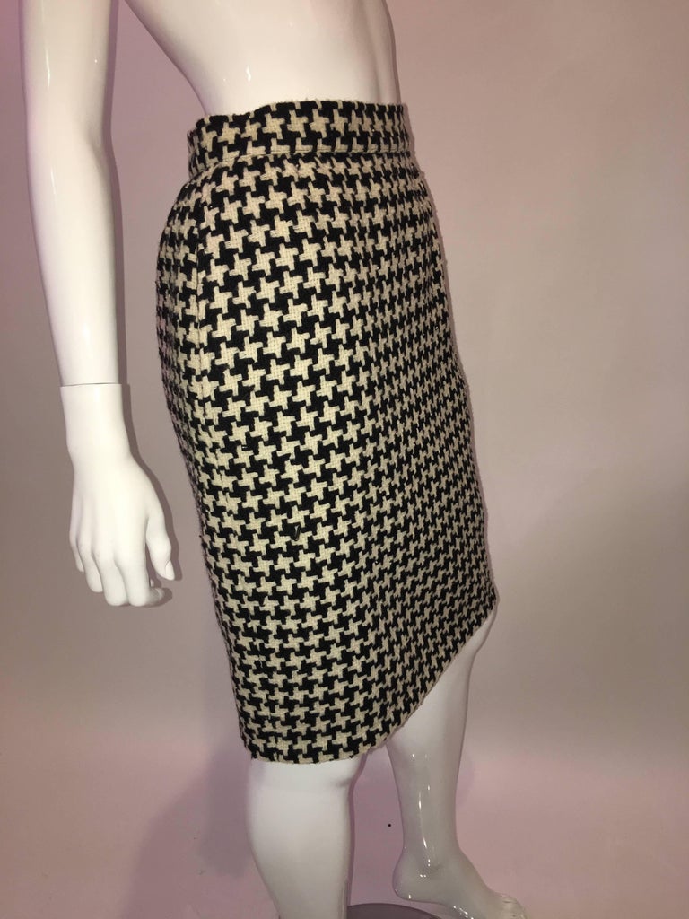 Ungaro 1980's Black and White Houndstooth Wool Skirt