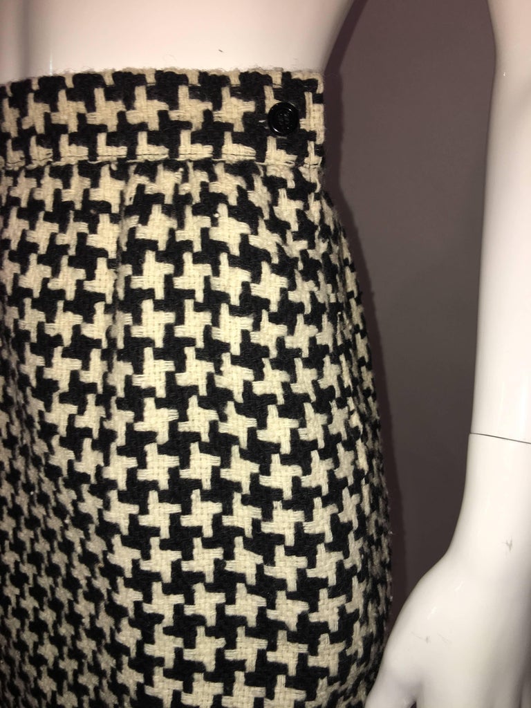 Ungaro 1980's Black and White Houndstooth Wool Skirt
