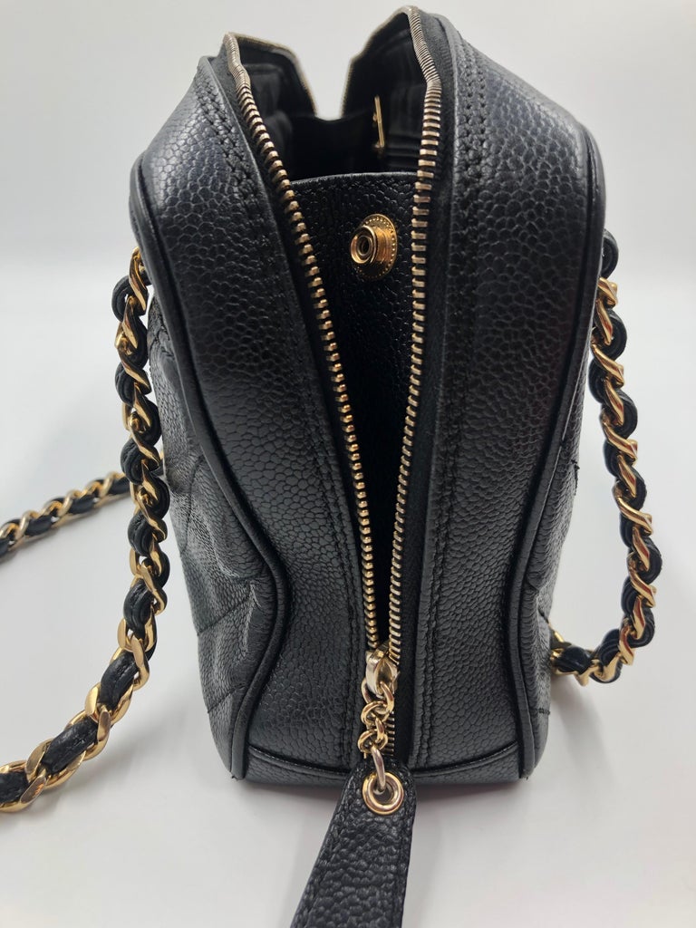 Chanel Black Quilted Chevron Caviar Leather Zip Chain Shoulder Bag