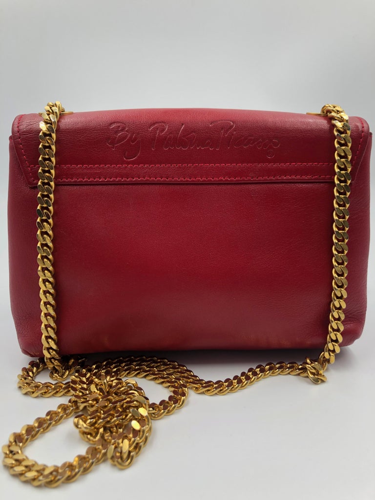 Paloma Picasso Red Leather Gold Chain Crossbody Disco Bag