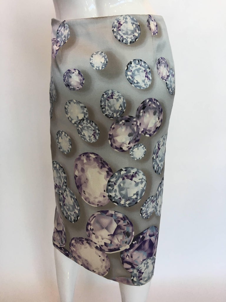 Gianni Versace Diamond Print Silk Pencil Skirt