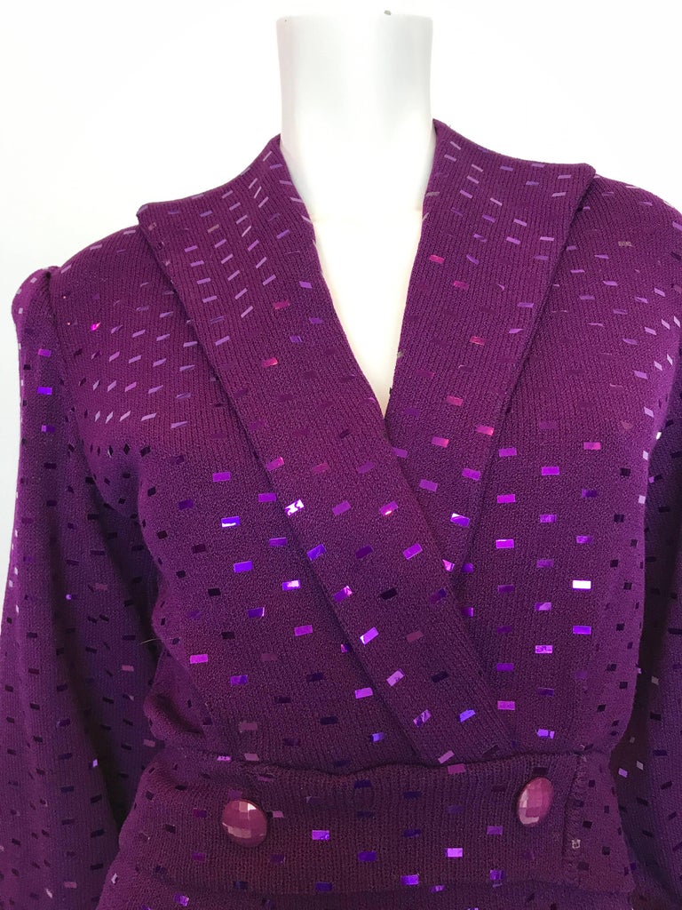 St. John 1980's Purple Knit Sequin 2 Pc Skirt Set