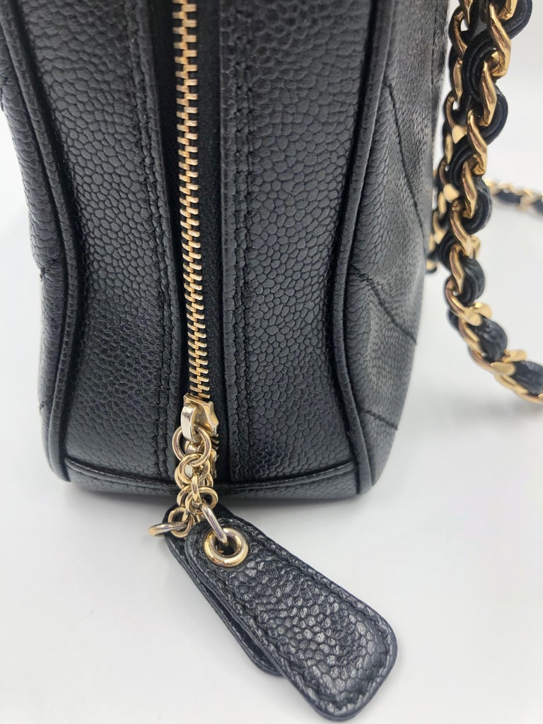 Chanel Black Quilted Chevron Caviar Leather Zip Chain Shoulder Bag