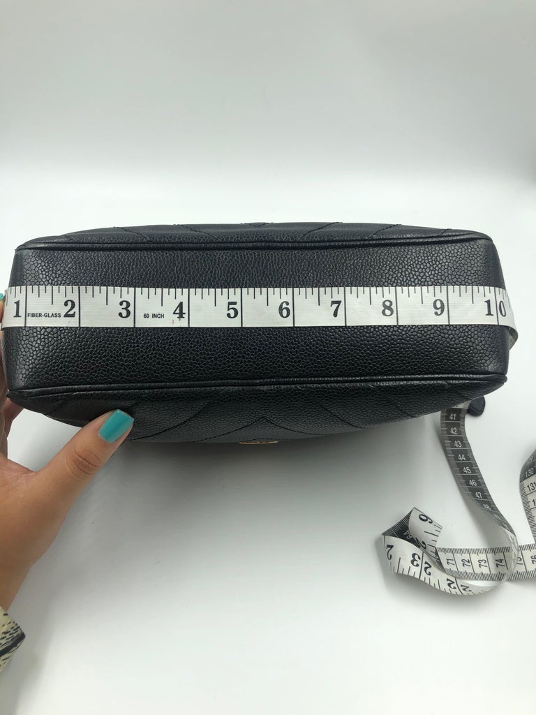 Chanel Black Quilted Chevron Caviar Leather Zip Chain Shoulder Bag