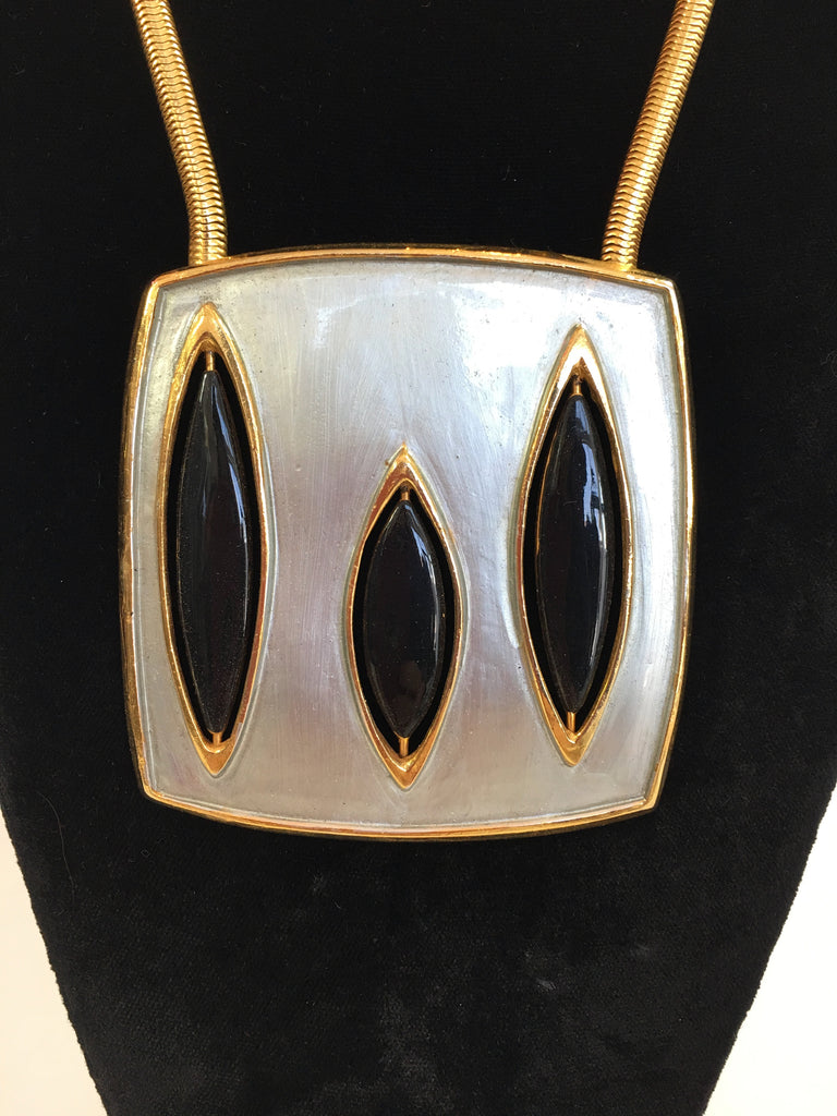 Pierre Cardin Mid-Century Modern Gold Tone and Enamel Necklace