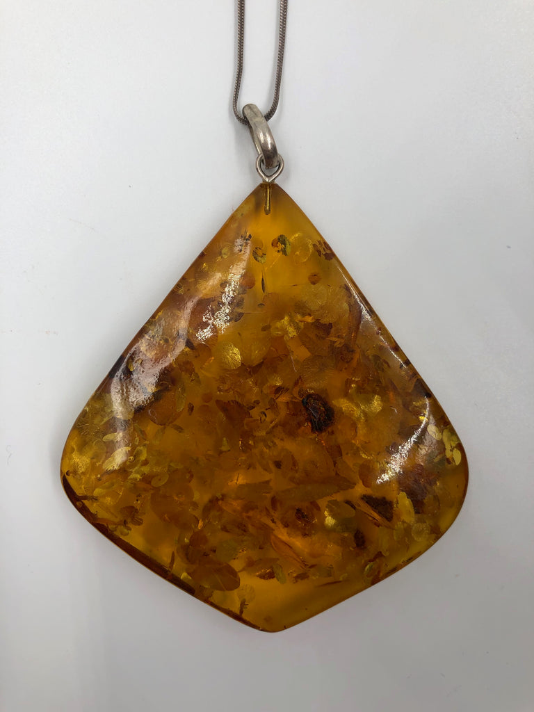 Sterling Silver Amber Stone Necklace