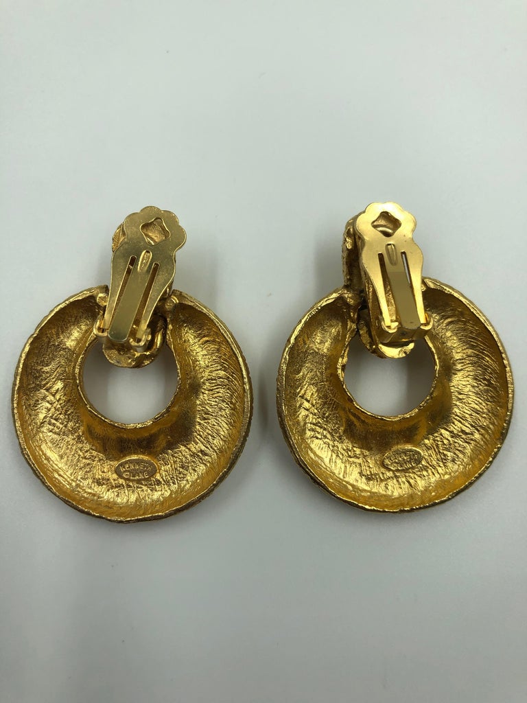 Kenneth Lane Clip On Dangle Earrings with Gold Tone Blast Finish