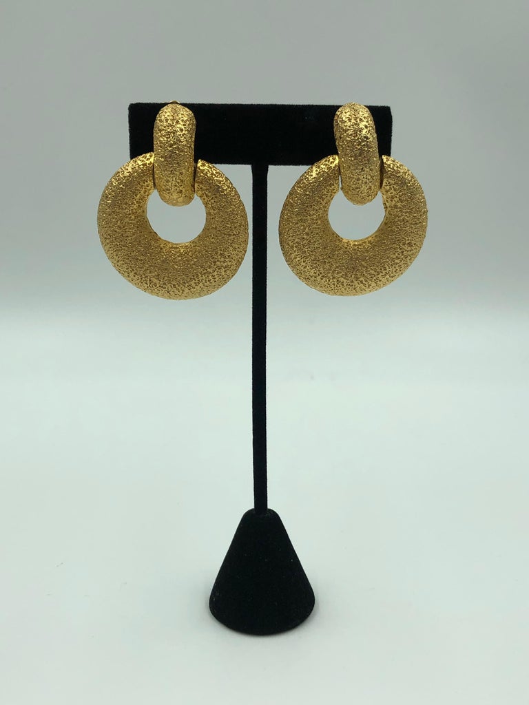 Kenneth Lane Clip On Dangle Earrings with Gold Tone Blast Finish