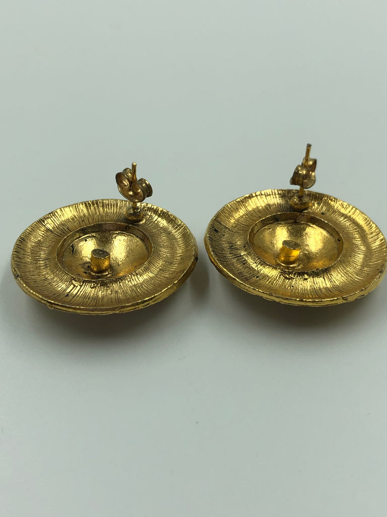 Chanel Round Rhinestone Monogram Earrings