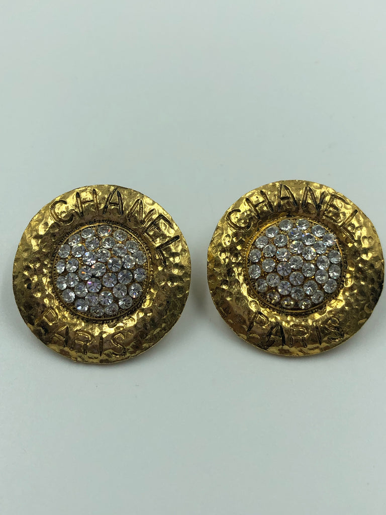 Chanel Round Rhinestone Monogram Earrings