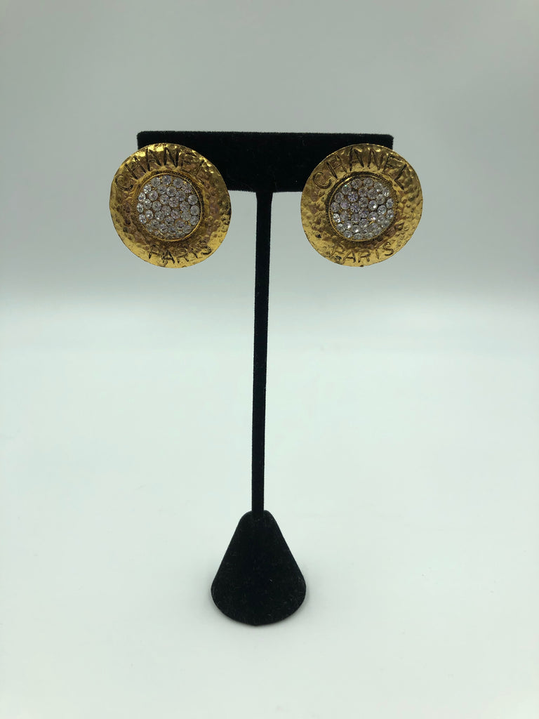 Chanel Round Rhinestone Monogram Earrings