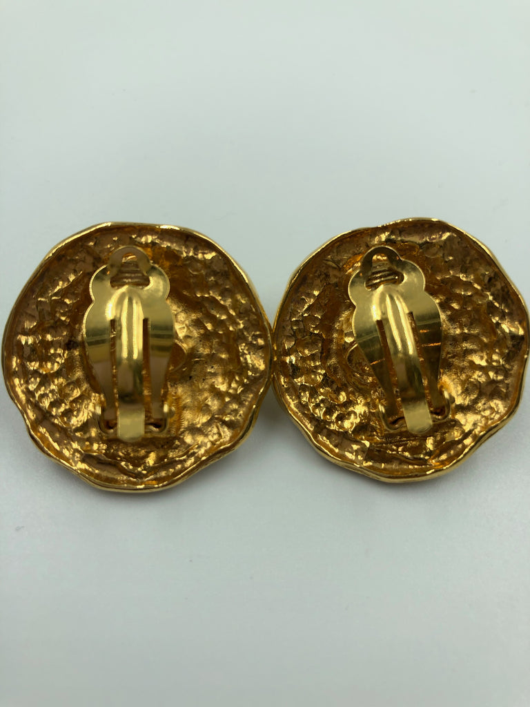 Chanel Gold Tone and Faux Pearl Clip On Earrings