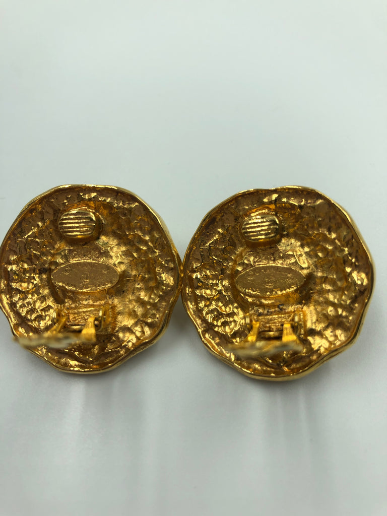 Chanel Gold Tone and Faux Pearl Clip On Earrings