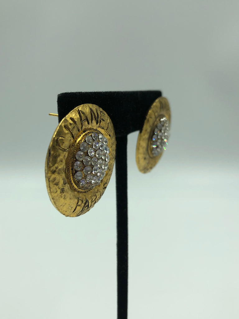 Chanel Round Rhinestone Monogram Earrings