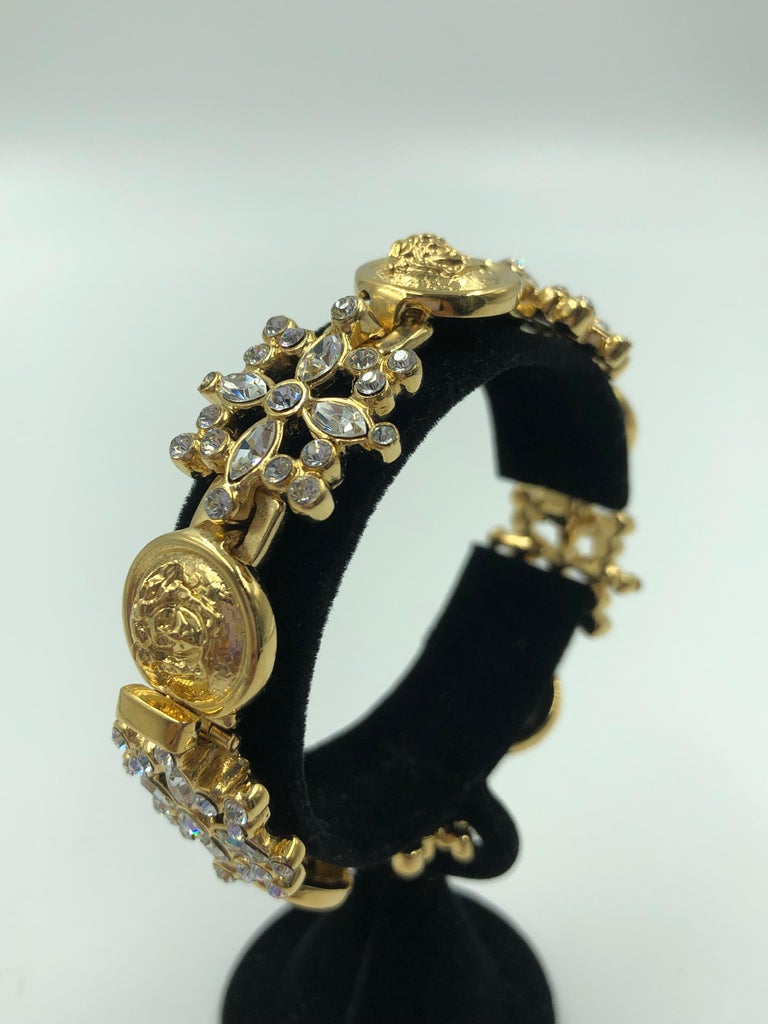 Versace Medusa Head with Rhinestone & Gold Tone Cocktail Bracelet