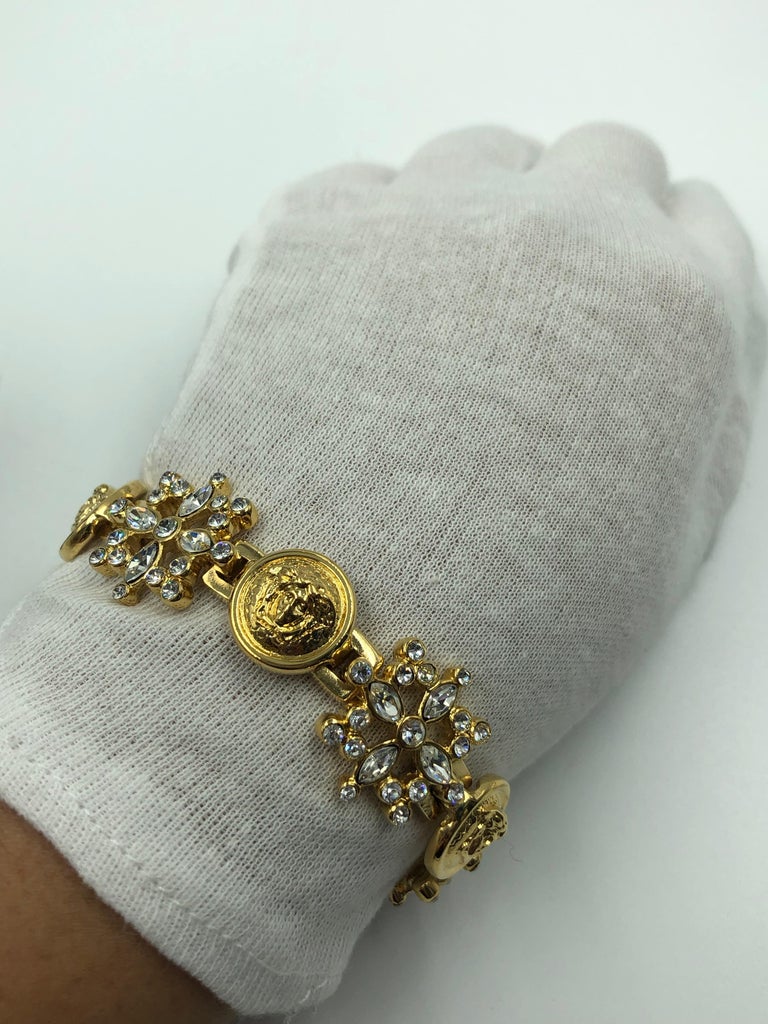 Versace Medusa Head with Rhinestone & Gold Tone Cocktail Bracelet