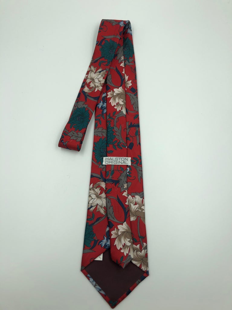 Halston Vintage Red Floral Tie