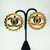 Chanel Gold Tone CC Logo/Chain Statement Clip On Earrings