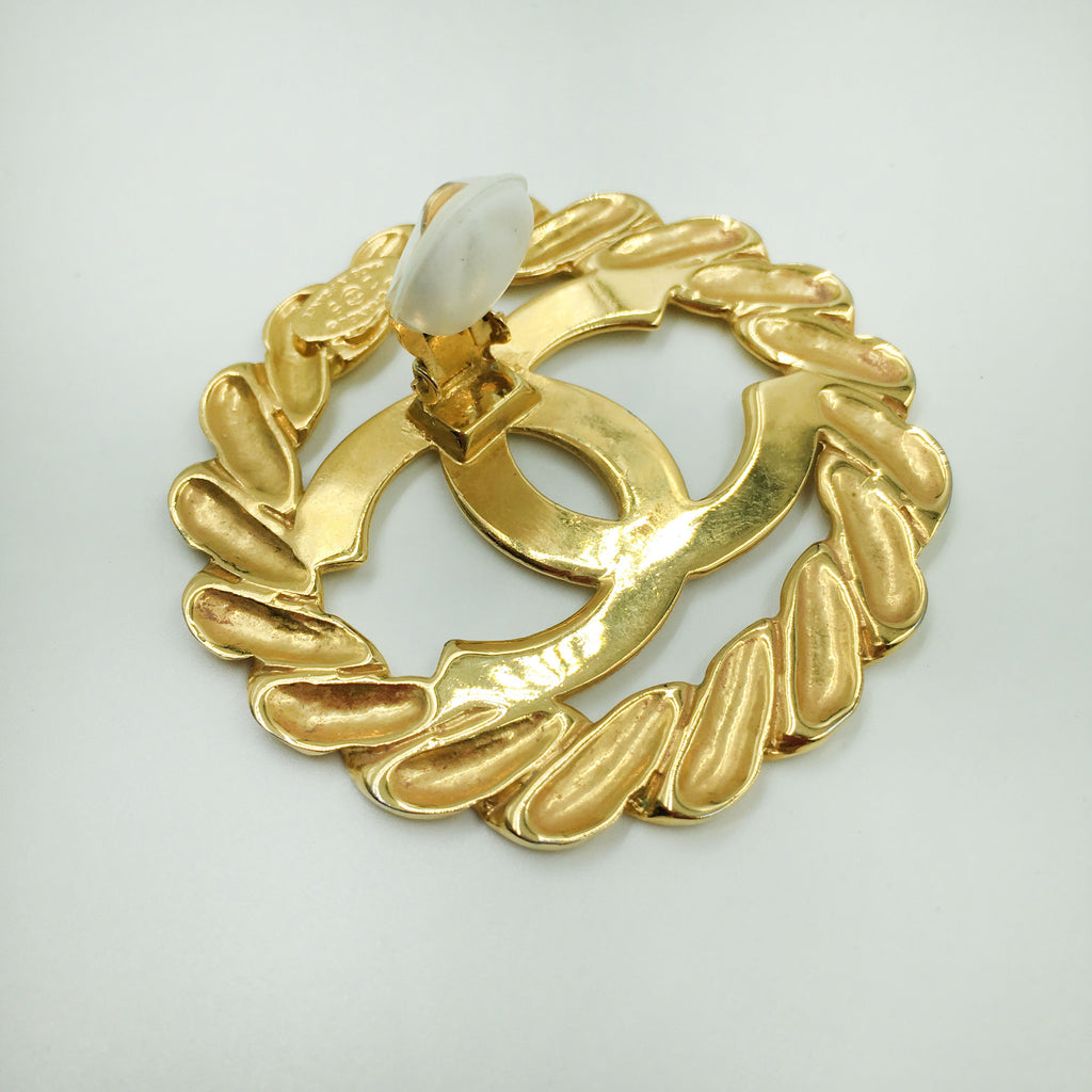 Chanel Gold Tone CC Logo/Chain Statement Clip On Earrings