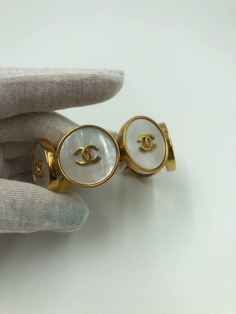 Chanel 1980's Mother of Pearl & Gold Tone Cuff Bracelet