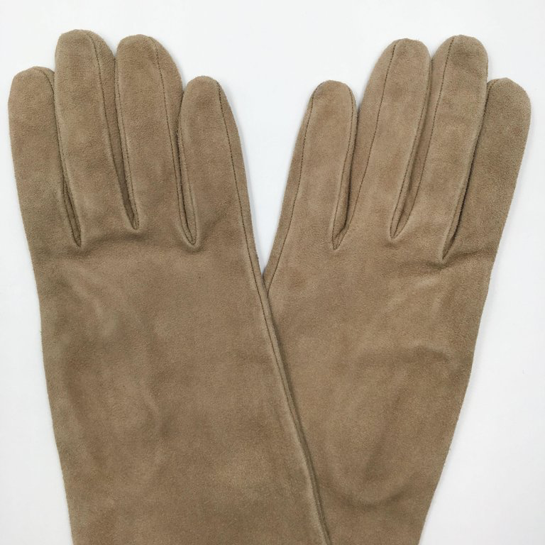 Christian Dior Tan Suede and Lace Trimmed Elbow Length Gloves NWT