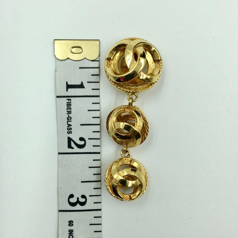 Chanel Gold Tone CC Logo Drop Clip On Earrings