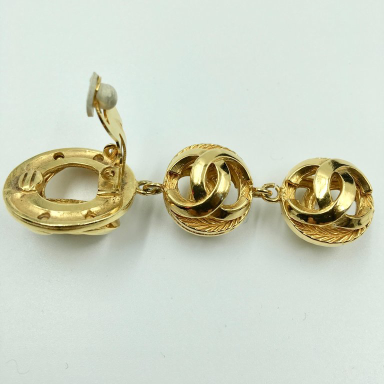 Chanel Gold Tone CC Logo Drop Clip On Earrings