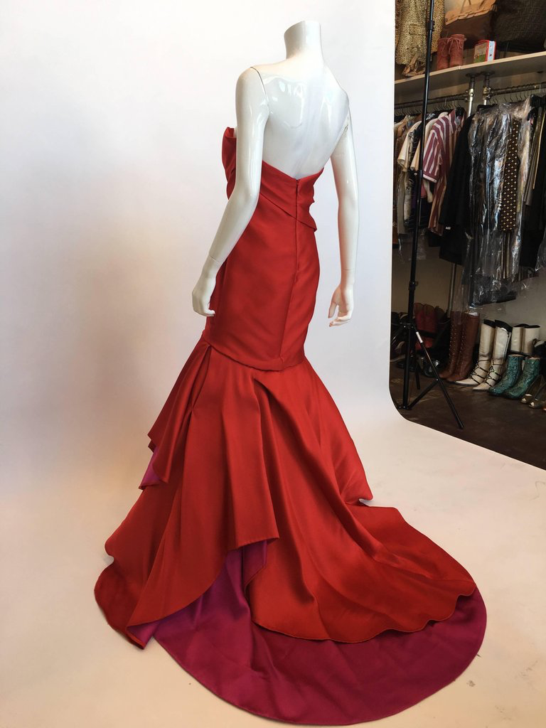 Monique Lhuillier Red Silk Gown