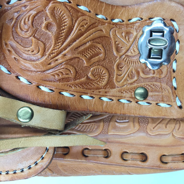 Handmade, Hand Tooled Mexican Leather and Sheepskin Saddle Shoulder Bag