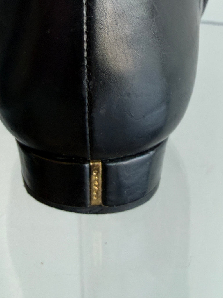 Chanel Black Leather Knee High Boot with Gold Buckles