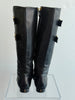 Chanel Black Leather Knee High Boot with Gold Buckles