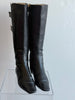 Chanel Black Leather Knee High Boot with Gold Buckles