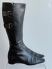 Chanel Black Leather Knee High Boot with Gold Buckles