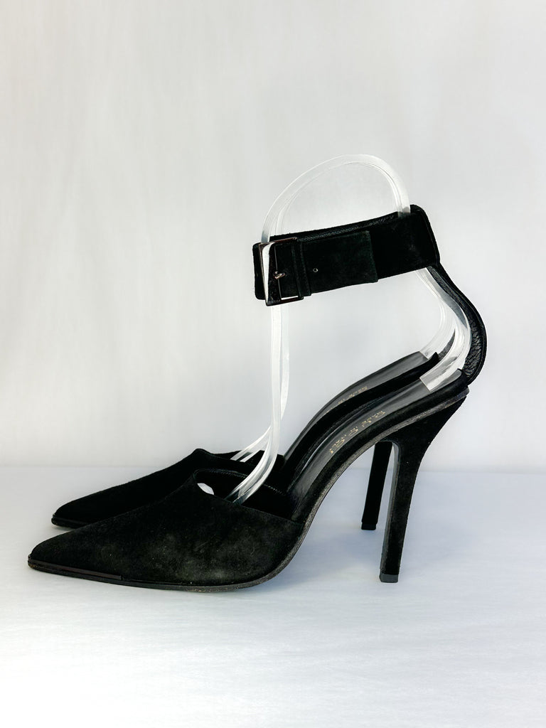 Gucci Suede Pointed-Toe Heel with Ankle Strap