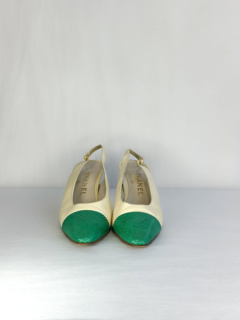 Chanel Cap Toe Sling Back Heel