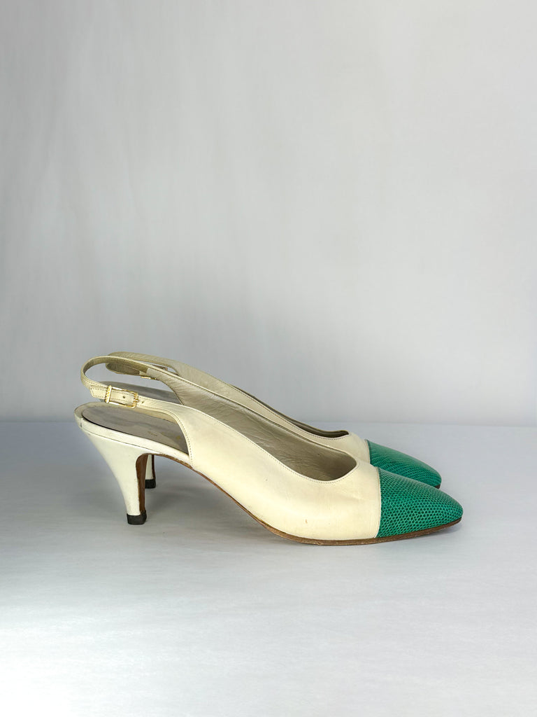 Chanel Cap Toe Sling Back Heel