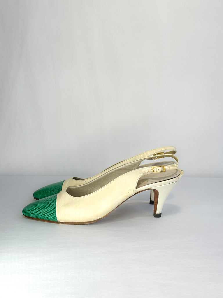 Chanel Cap Toe Sling Back Heel