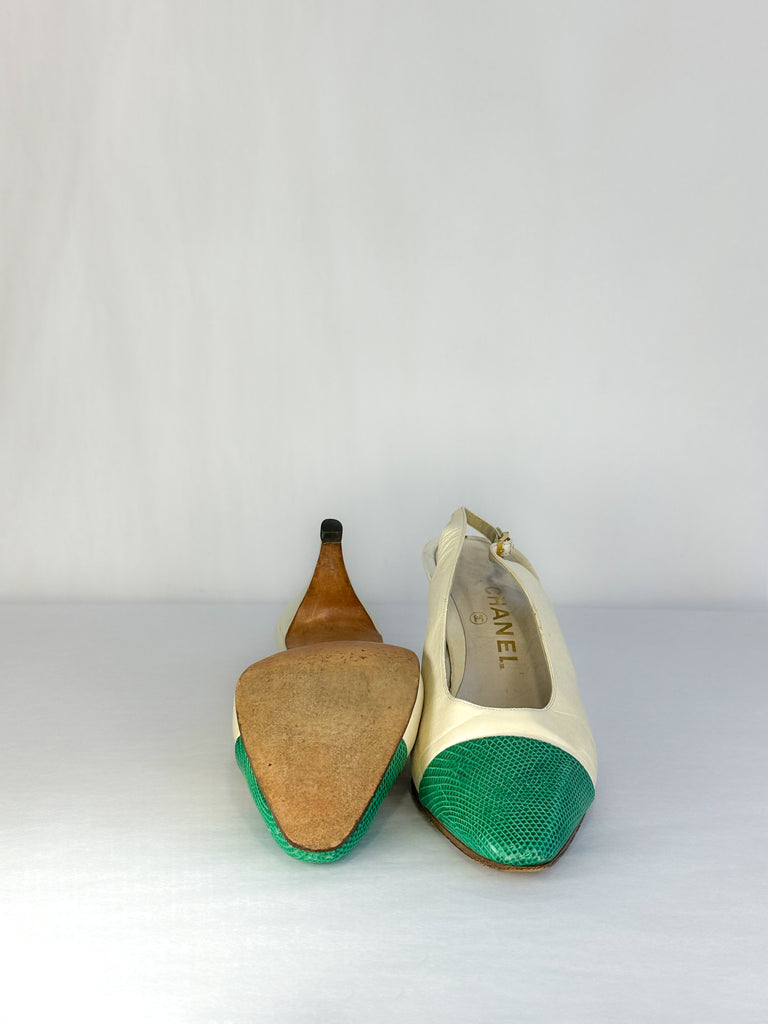 Chanel Cap Toe Sling Back Heel