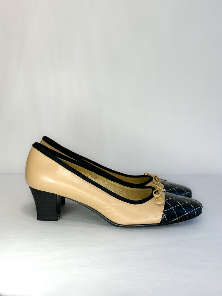 Chanel Quilted Cap Toe Chunk Heel