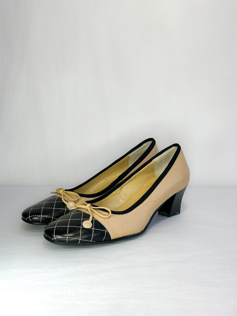 Chanel Quilted Cap Toe Chunk Heel